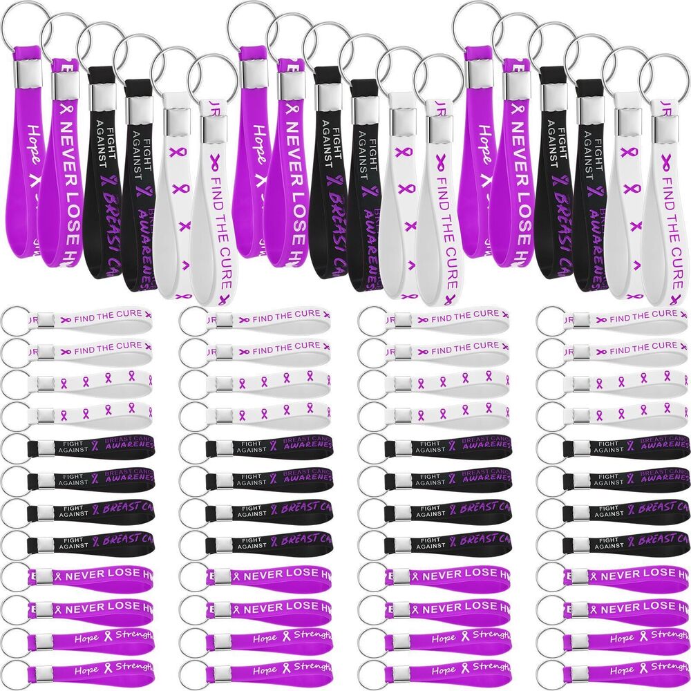 3243 120 Pcs 120 Pcs Breast Cancer Awareness Silicone Key Chain Bulk Pink